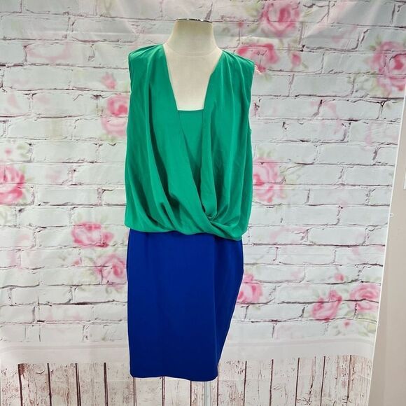 🔥5 for $25 sale🔥 Calvin Klein Drape Floating Top Color Block Overlay Dress - Picture 1 of 8
